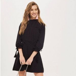 TOPSHOP Dress Black and White Polka Dot Mini Dress - SZ 2 Long Sleeve